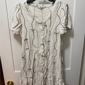 T.J.Maxx Cream Dress with Black Bow Pattern